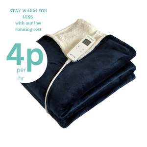 Navy electric sherpa throw blanket cost 4p/hour to run