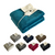 Neatly folded teal heated blanket for sofa with controller