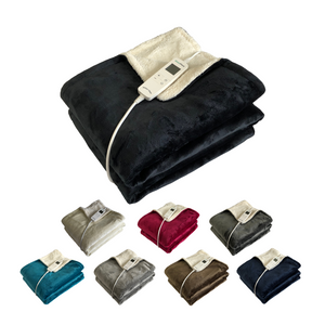 A group of neatly folded 10 heat settings sherpa heated throws in 8 colours