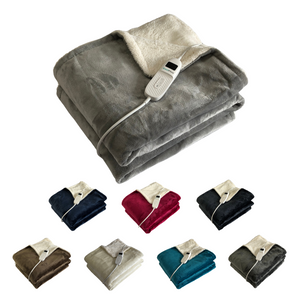 Light grey, navy, red, black, brown, cream, teal, grey electric throw photo 