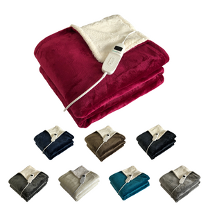Raspberry red, navy, brown, black, grey, cream, teal, light grey nicely folded heated throws