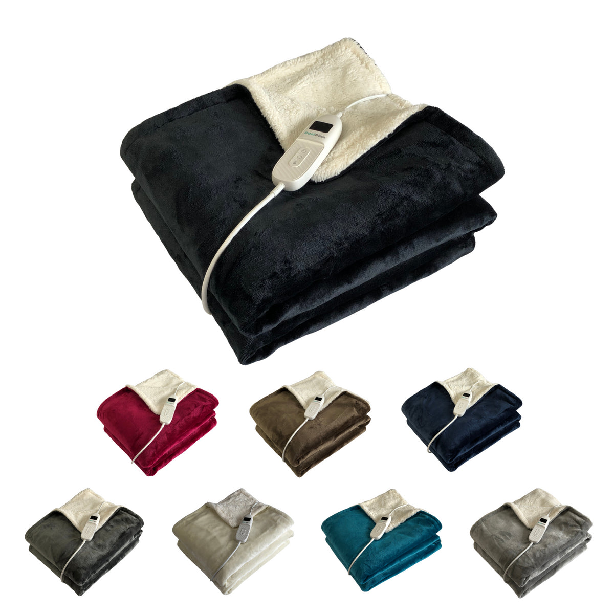 Neatly folded black heated throw with controller